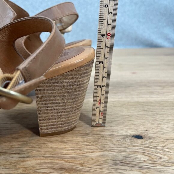 Born Womens Cindie Sandal Size 10 Block Heel Platform Tan Pink Leather Slingback - Picture 12 of 13